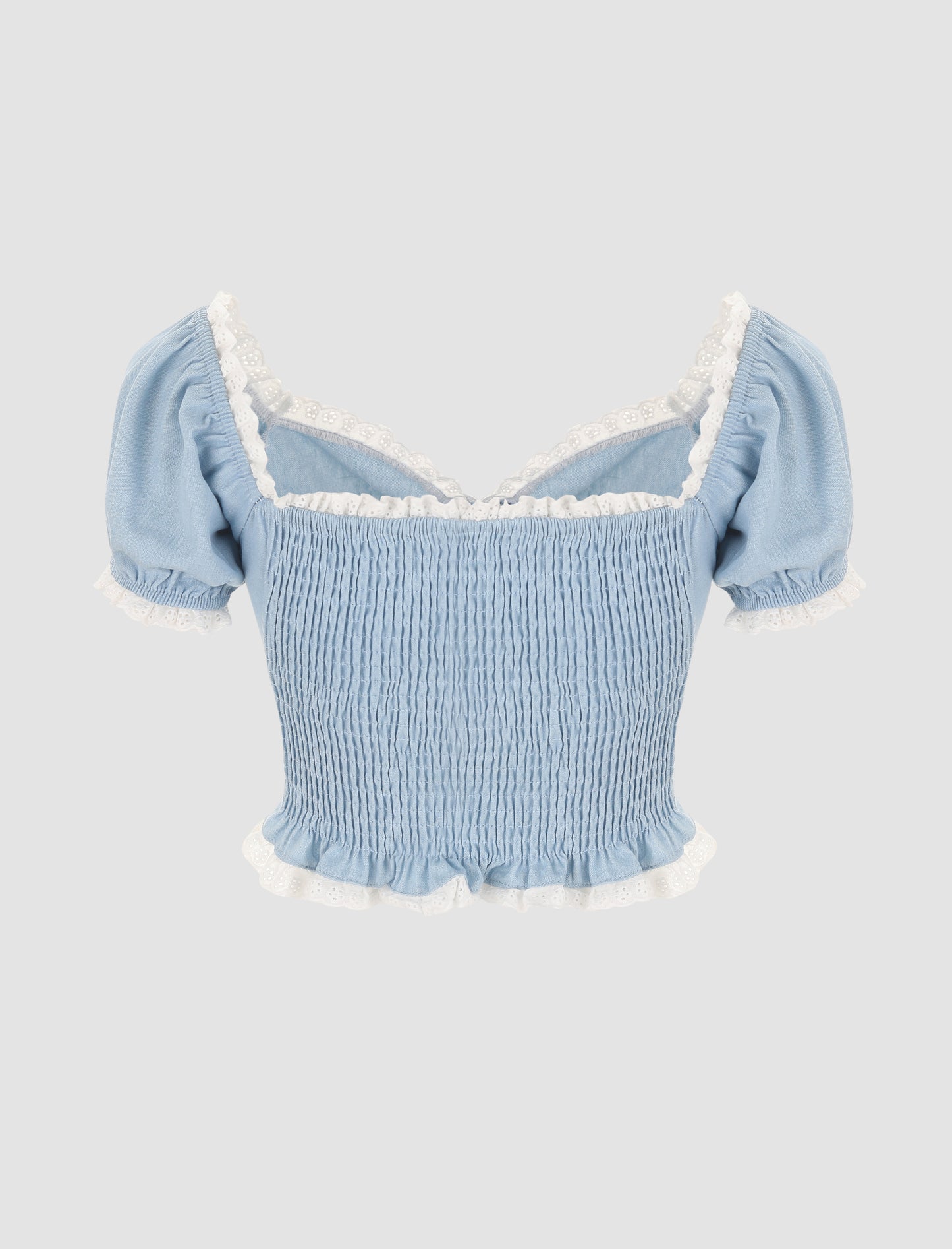 Blue Hollow Lace Denim Crop Top