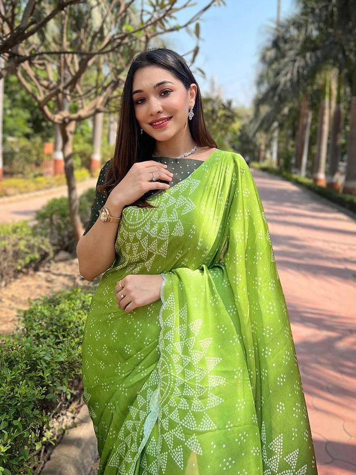 Georgette Silk Saree with Ombre Bandhej Print & Swaroski Stone Work