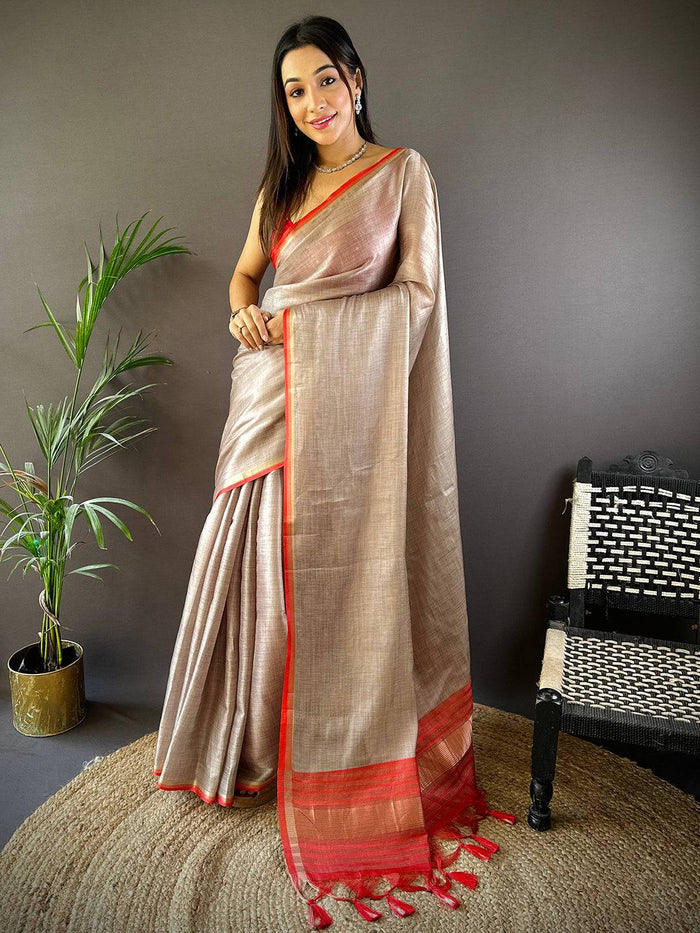 Radiant Ember Satin Tissue Saree