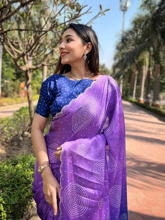 Georgette Silk Saree with Ombre Bandhej Print & Swaroski Stone Work