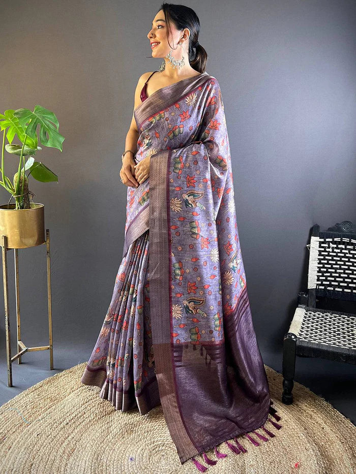 Heritage Art Kalamkari Tussar Silk Saree