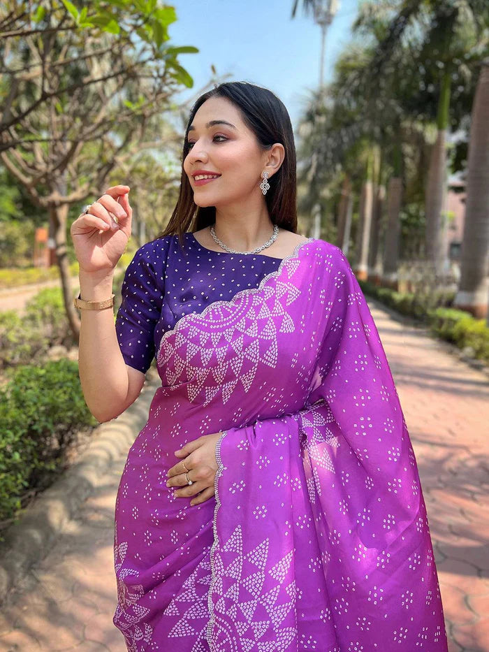 Georgette Silk Saree with Ombre Bandhej Print & Swaroski Stone Work