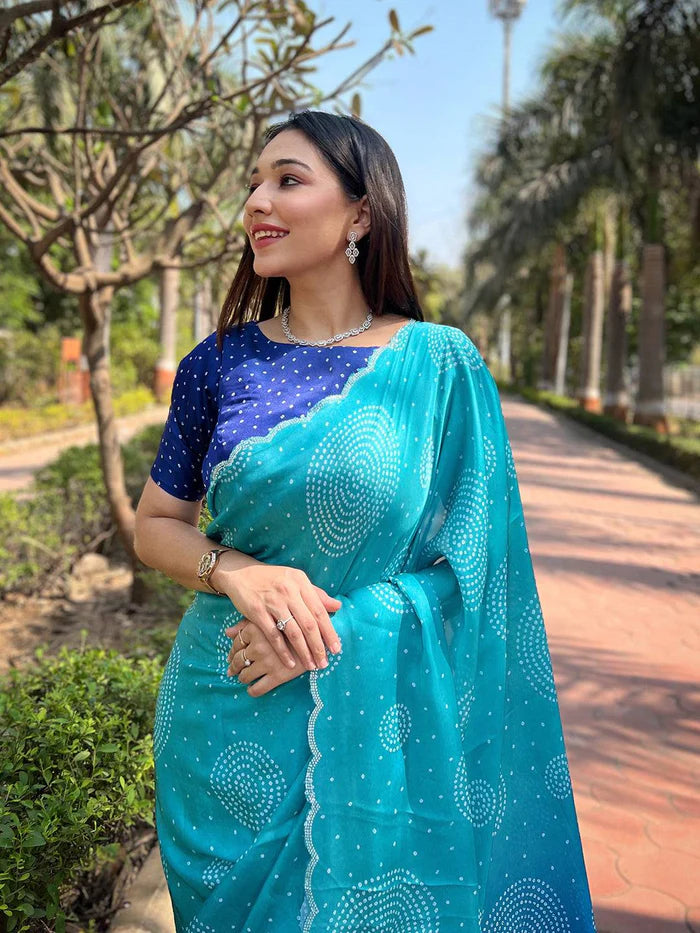 Georgette Silk Saree with Ombre Bandhej Print & Swaroski Stone Work