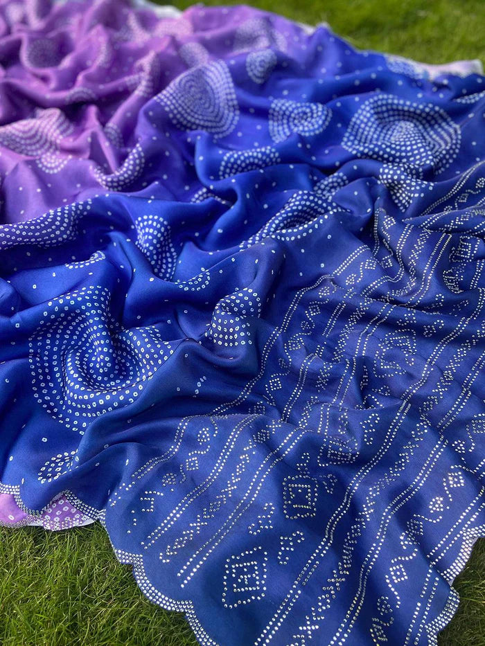 Georgette Silk Saree with Ombre Bandhej Print & Swaroski Stone Work