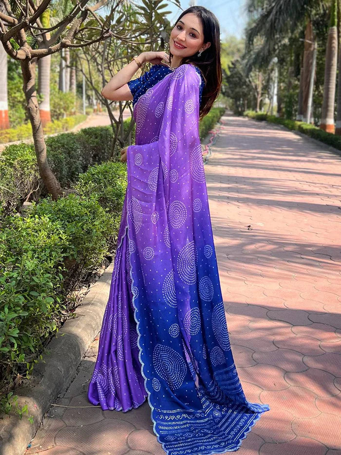 Georgette Silk Saree with Ombre Bandhej Print & Swaroski Stone Work