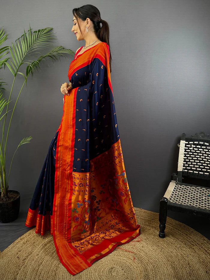 Navy Soft Silk Paithani Saree