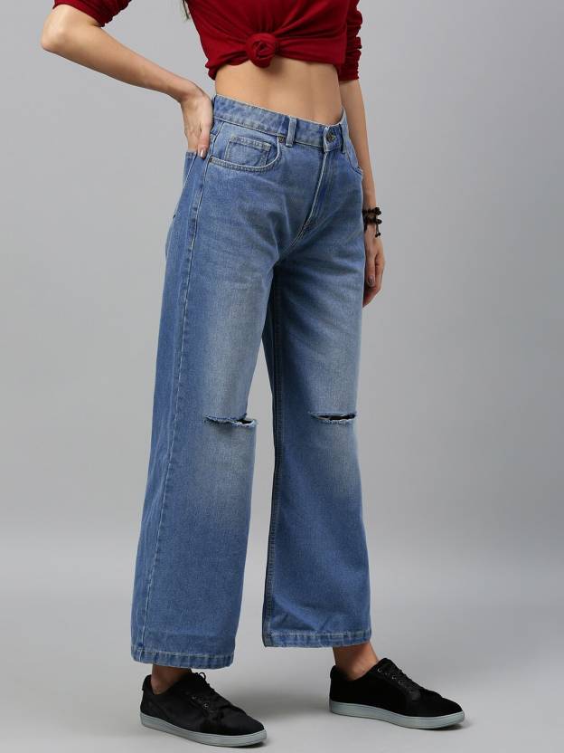 Women Boot-Leg Mid Rise Blue Jeans