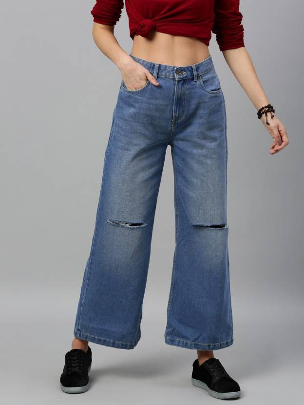 Women Boot-Leg Mid Rise Blue Jeans