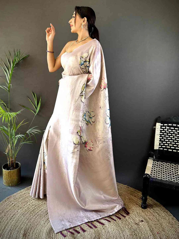 Blush Pink Kanjivaram Digital Silk Saree