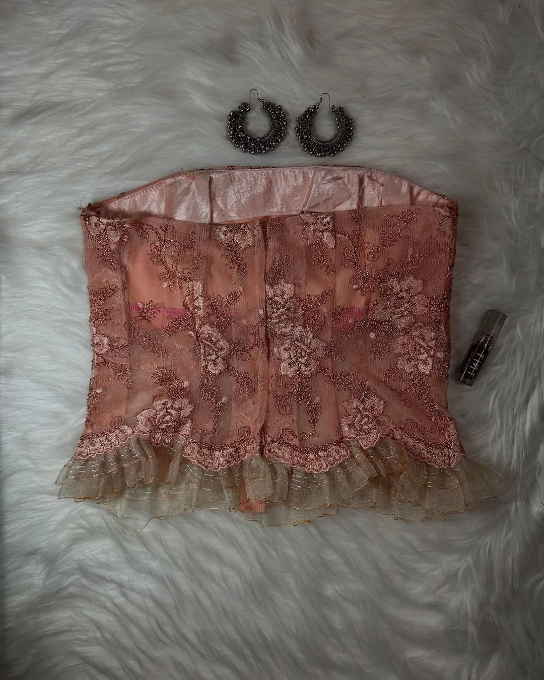 Blush Pink Floral Mesh Strapless Corset Top