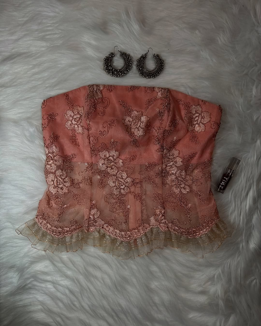 Blush Pink Floral Mesh Strapless Corset Top
