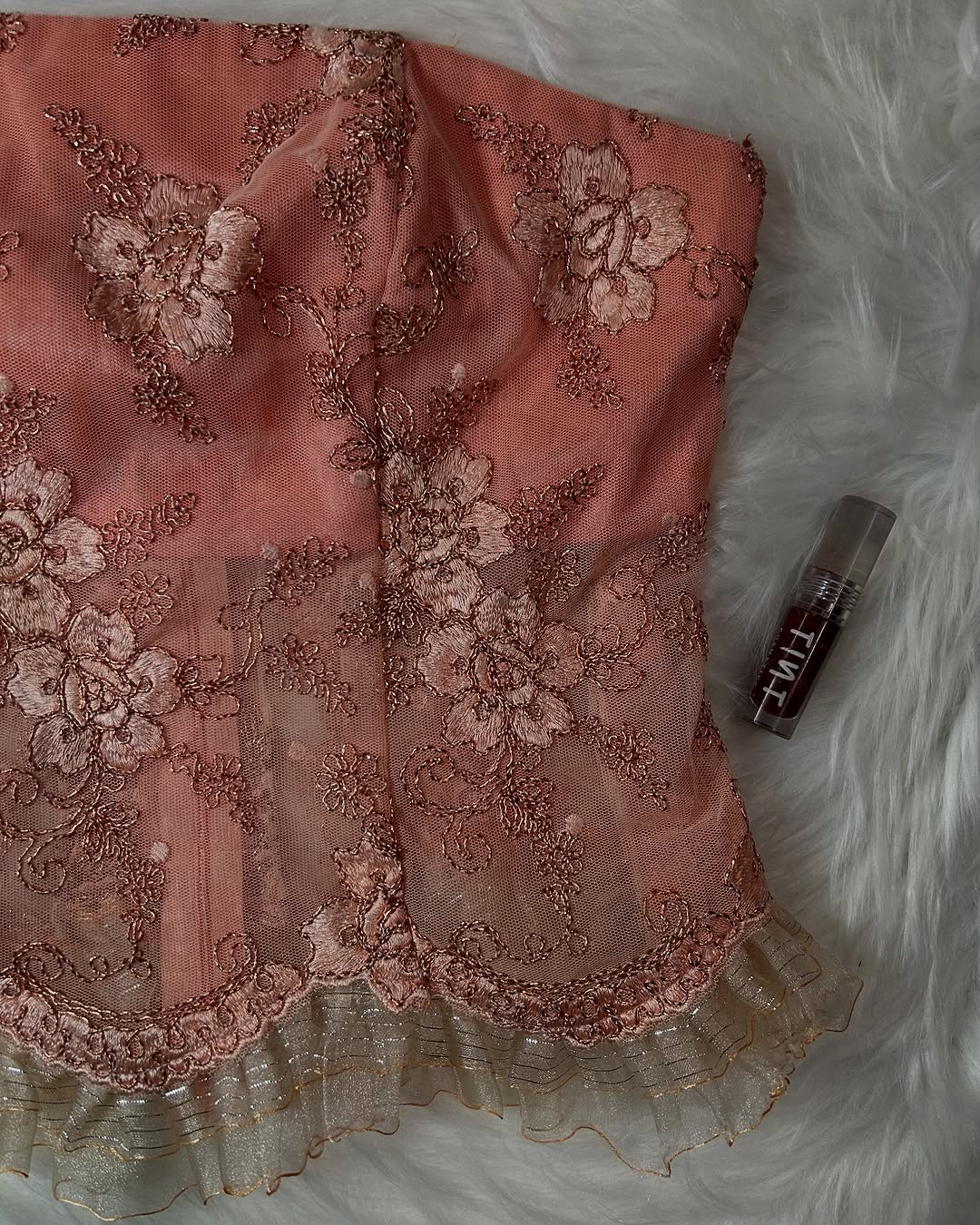 Blush Pink Floral Mesh Strapless Corset Top