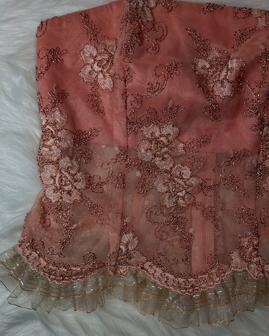 Blush Pink Floral Mesh Strapless Corset Top