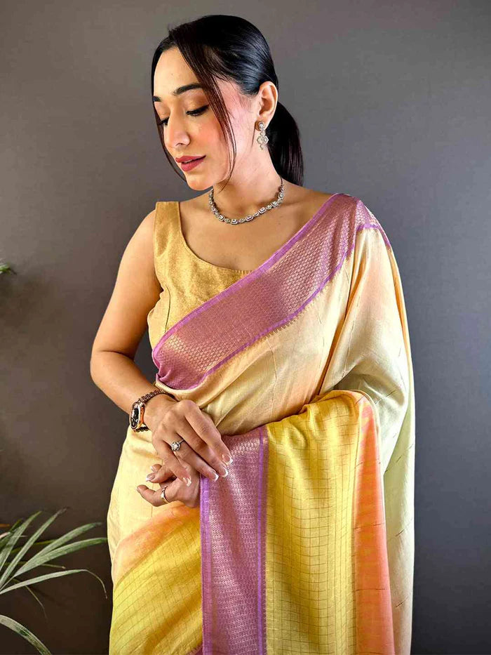 Radiance Cotton Viscose Zari Check Ombre Saree