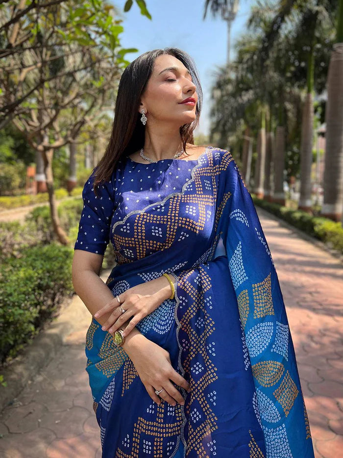 Georgette Silk Saree with Ombre Bandhej Print & Swaroski Stone Work