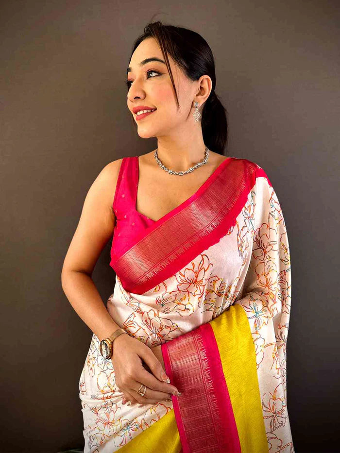 Elegant Birdsong Dola Silk Saree