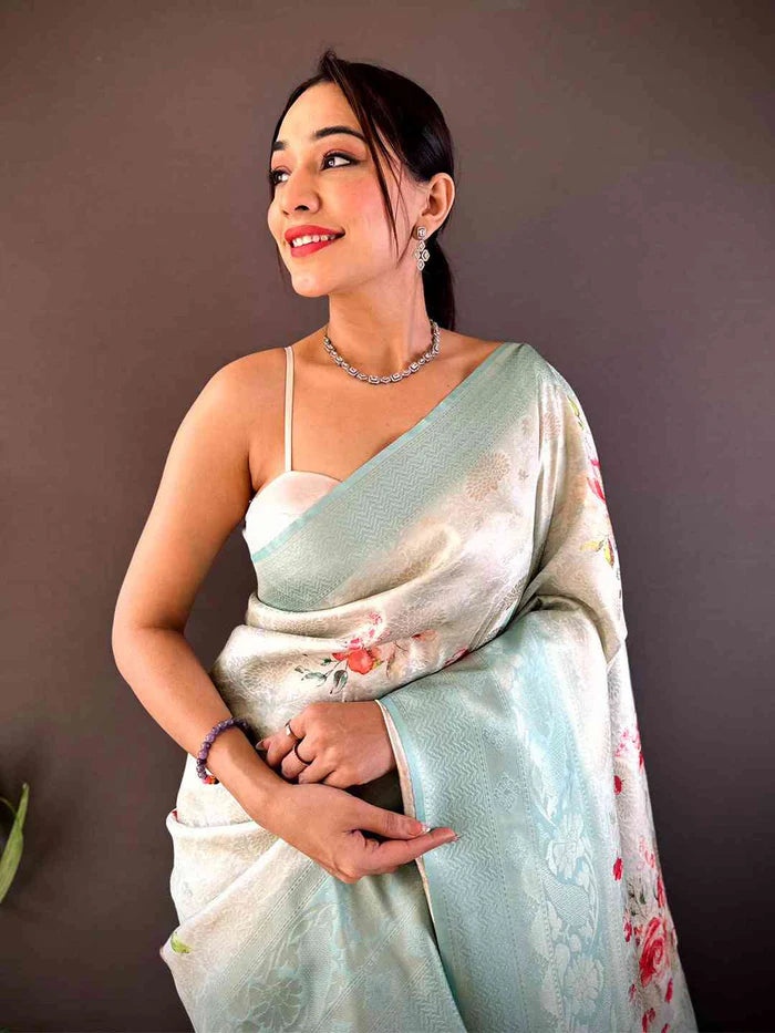 Blush Pink Kanjivaram Digital Silk Saree