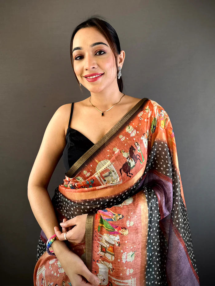 Graceful Soft Chanderi Cotton Bandhej Print Saree