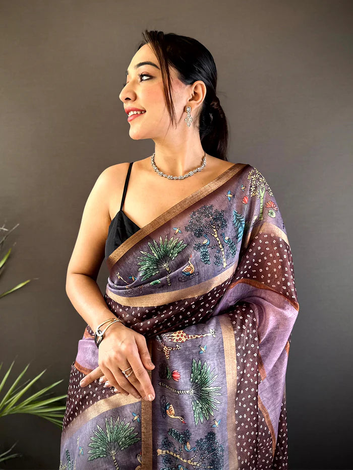 Graceful Soft Chanderi Cotton Bandhej Print Saree