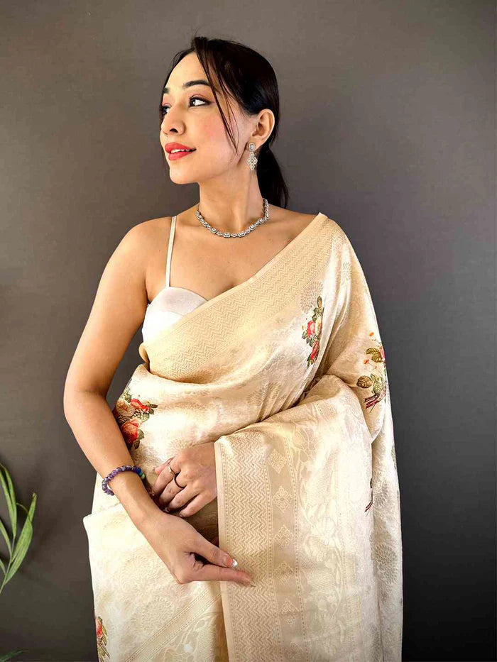 Blush Pink Kanjivaram Digital Silk Saree