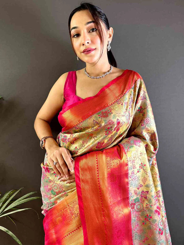Red Dharmavaram Butterfly Silk Saree