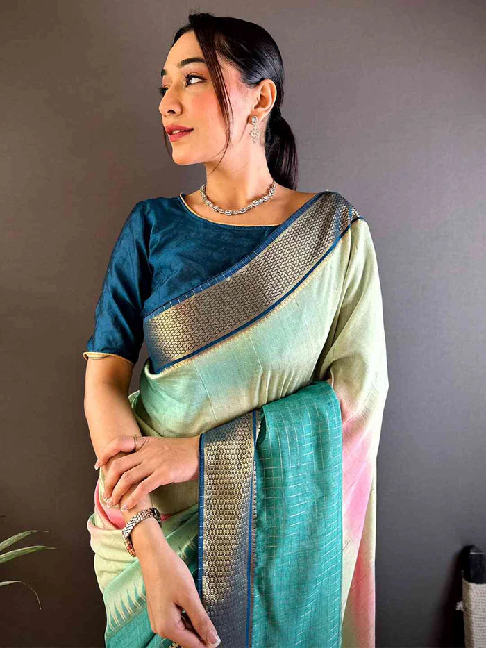 Radiance Cotton Viscose Zari Check Ombre Saree