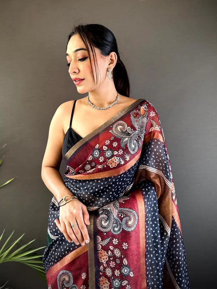 Graceful Soft Chanderi Cotton Bandhej Print Saree
