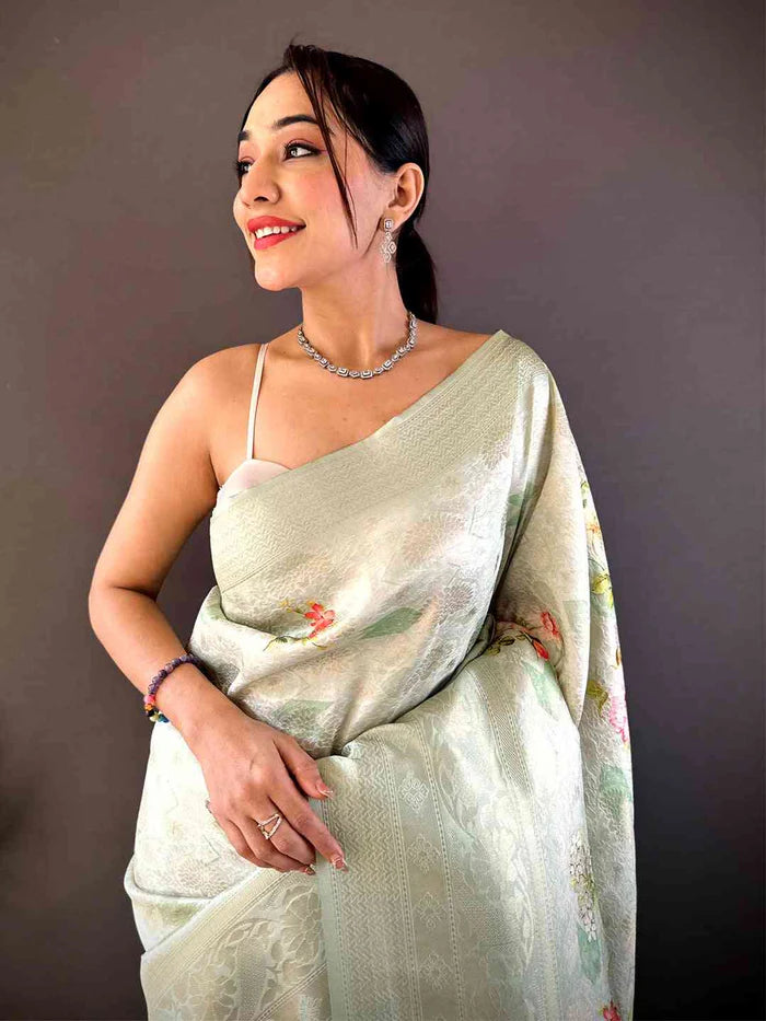 Blush Pink Kanjivaram Digital Silk Saree