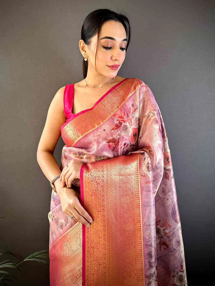 Black Kalamkari Gold Zari Tissue Saree
