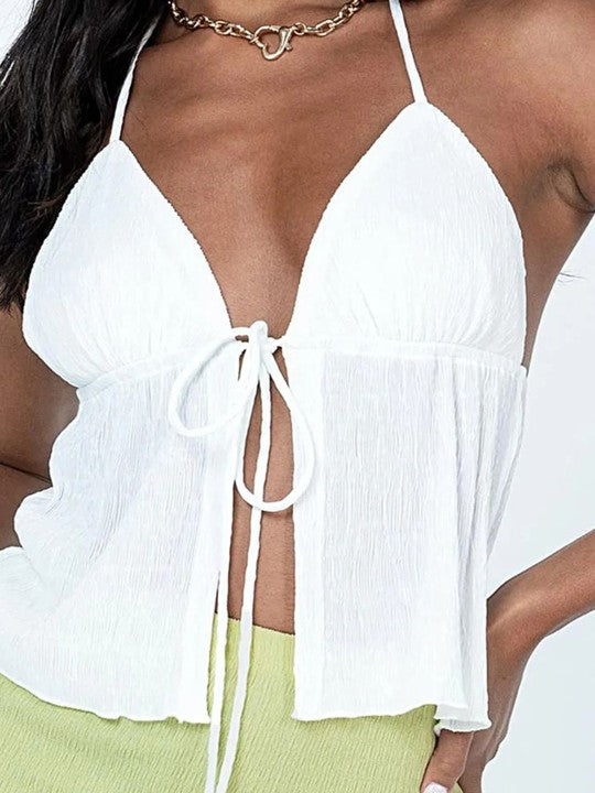 Solid Halter Neck Sleeveless Backless Top