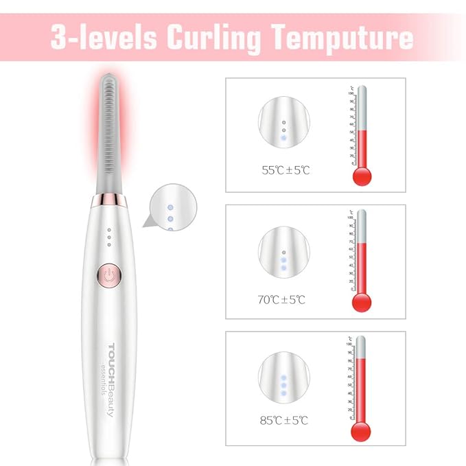 Upgraded Heated Eyelash Curler Rechargeable Lashes Curlers with Longer Silicone Heating Curl Comb, 3-level Adjustable Temperature, Painless Quick Natural Curling