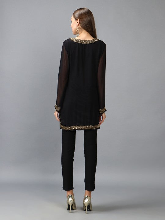 Embroidered Georgette Longline Kurti