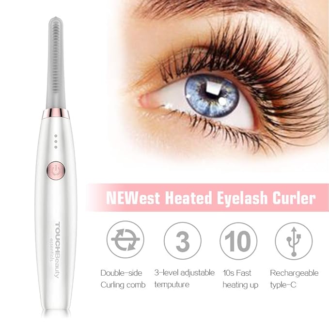 Upgraded Heated Eyelash Curler Rechargeable Lashes Curlers with Longer Silicone Heating Curl Comb, 3-level Adjustable Temperature, Painless Quick Natural Curling