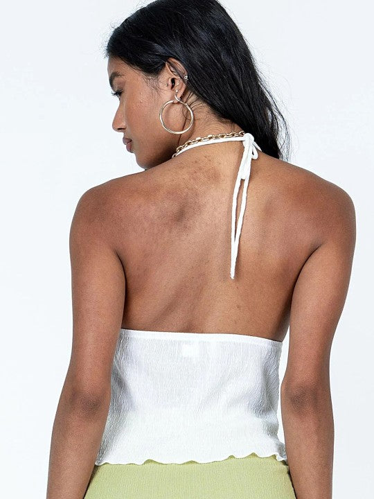 Solid Halter Neck Sleeveless Backless Top
