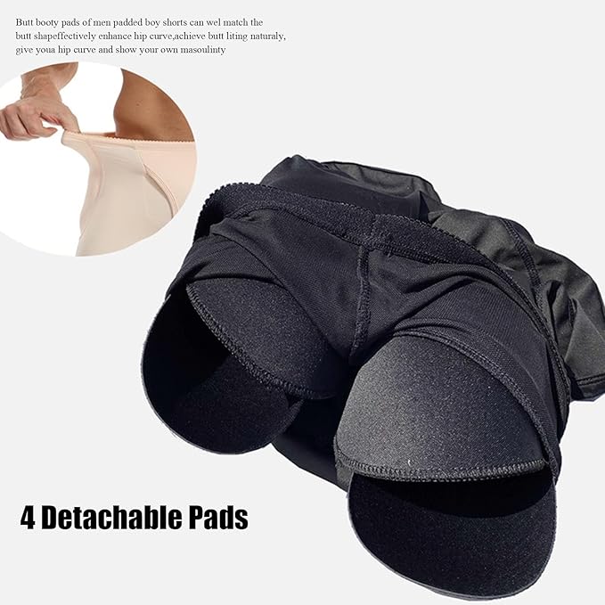 Men's Enhancer Padding Boxer Briefs Butt and Side Butt Lifter Shapewear Hip Underwear