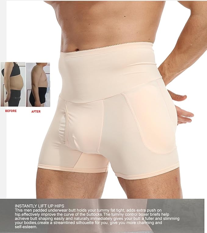 Men's Enhancer Padding Boxer Briefs Butt and Side Butt Lifter Shapewear Hip Underwear