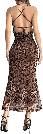 Leopard Print Backless Maxi Dress