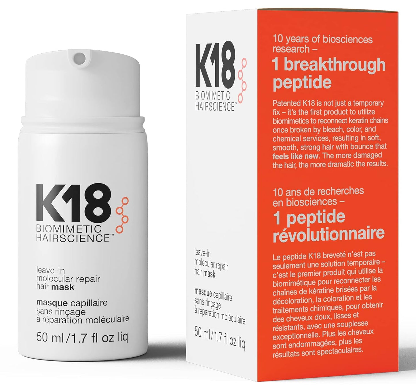 K18 Leave-In Repair Hair Mask Treatment To Repair Dry Or Damaged Hair - 4 Minutes To Reverse Hair Damage From Bleach, Color, Chemical Services And Heat,1 Count