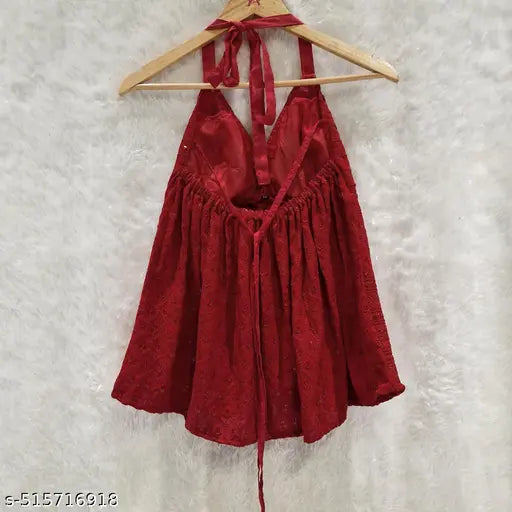 Maroon Aura: Chikankari Halter Top