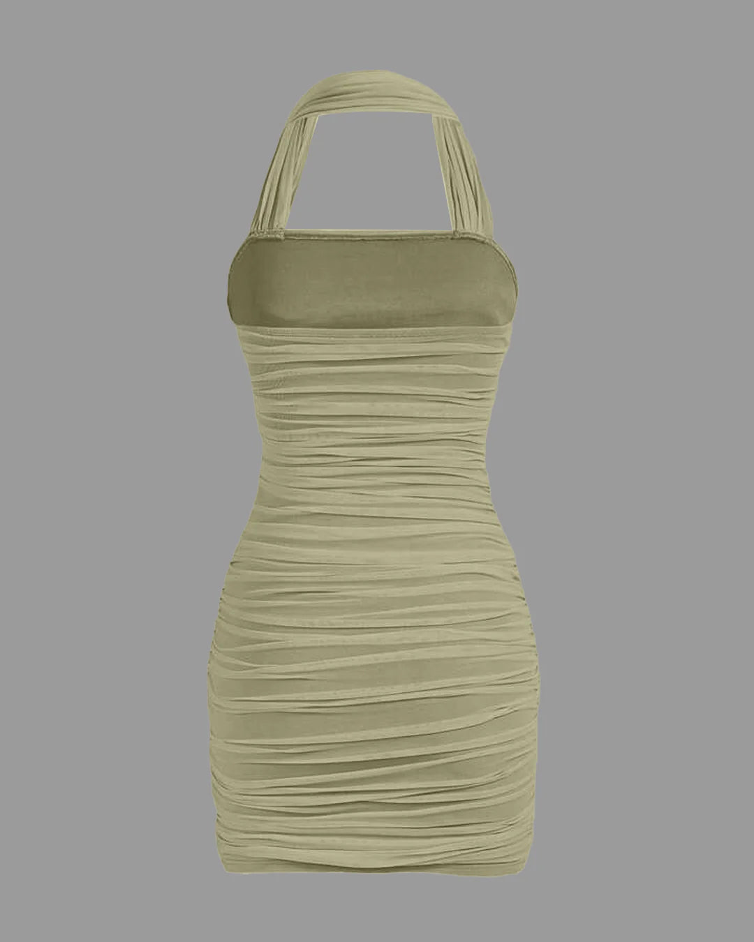 Solid Ruched Halter Bodycon Black Dress