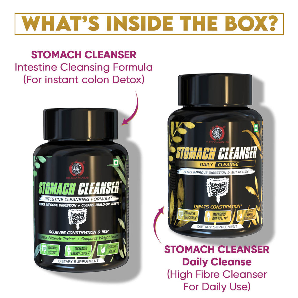STOMACH CLEANSER KIT- Intestine Detox + Daily Fiber Cleanse (2 Ayurvedic Supplements) | Probiotic Soluble Fiber Formula For Smooth Bowel Movement | 100% Natural