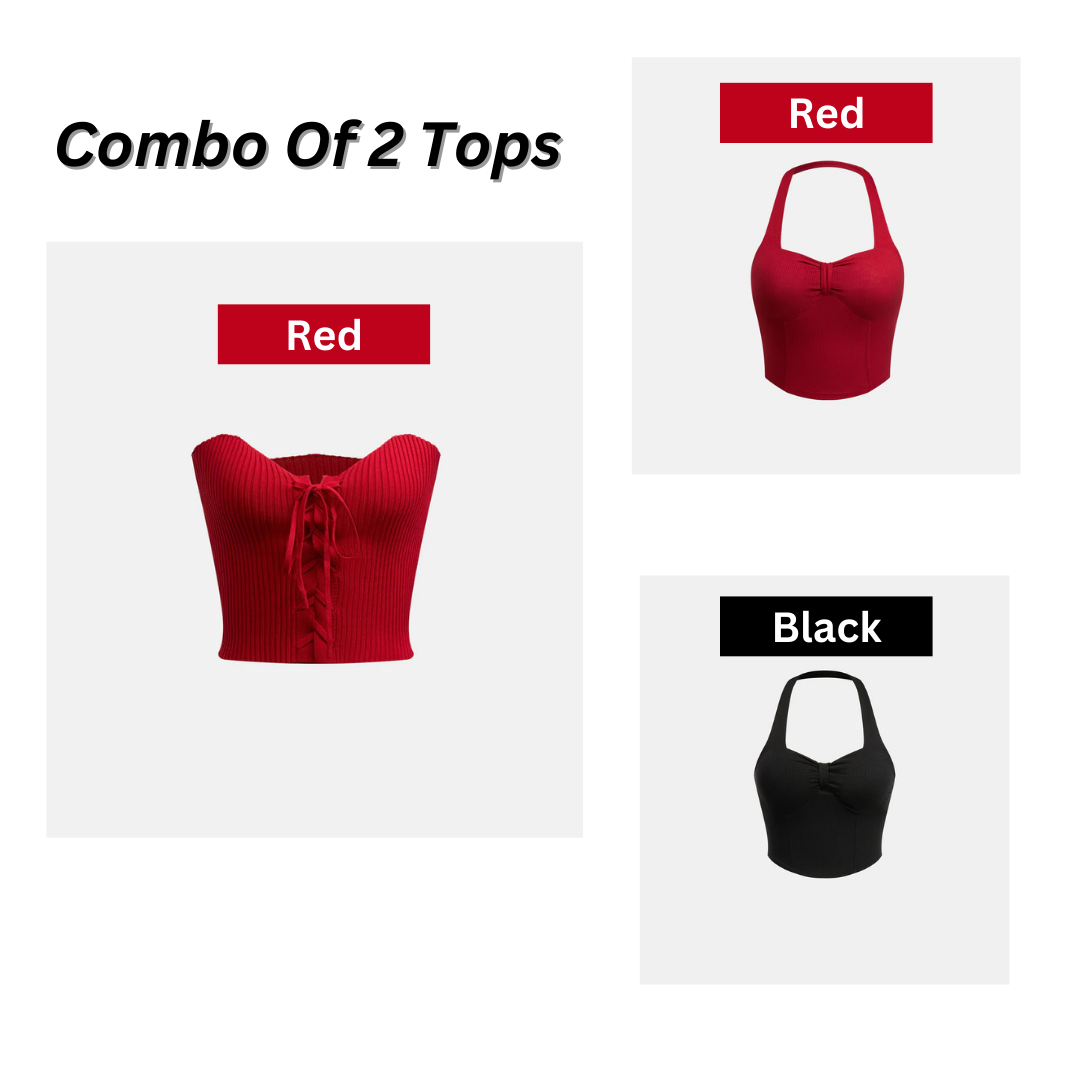 Combos Of 2 Red & Black Duo Tops