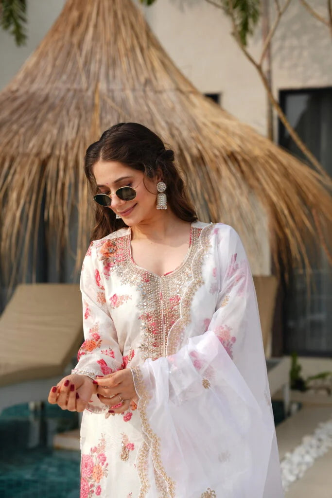 Kundan Organza Floral Suit