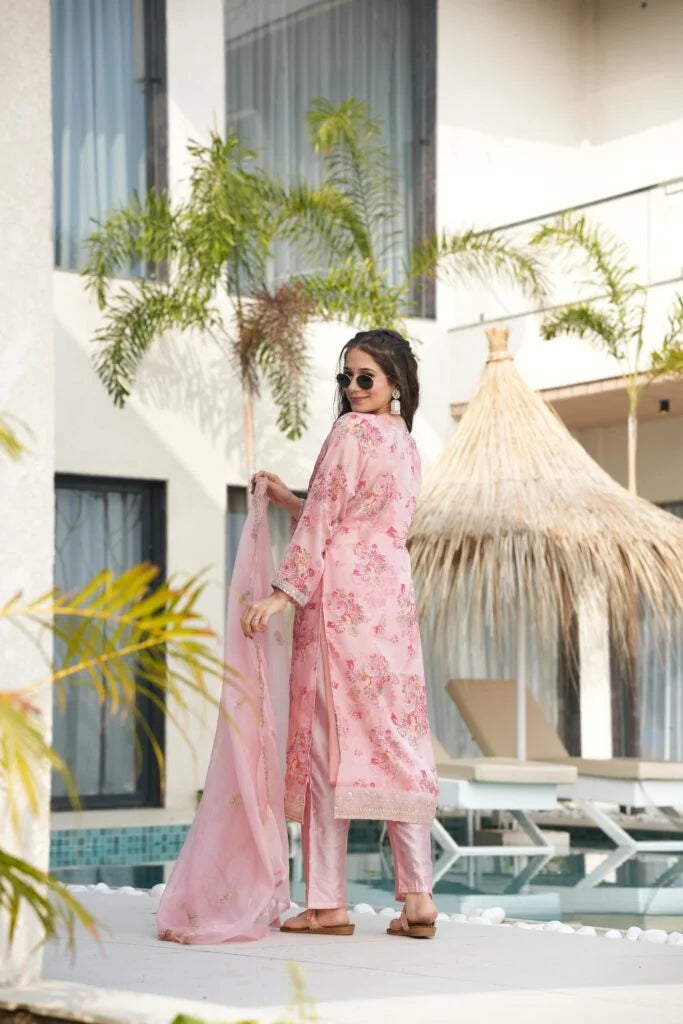 Kundan Organza Floral Suit