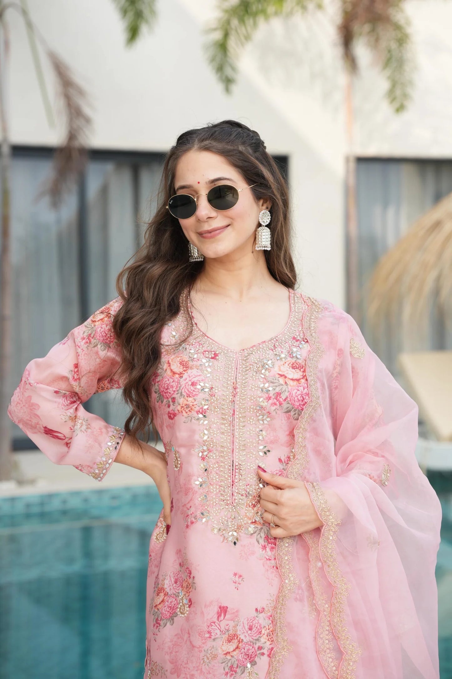 Kundan Organza Floral Suit