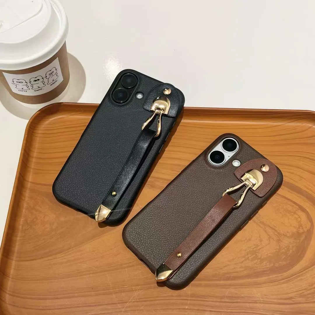Combo of 2 Leather Finish iPhone Case With Anti Fall Holder