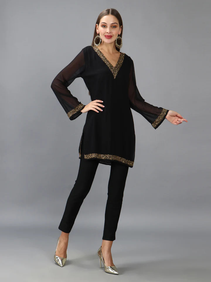 Embroidered Georgette Longline Kurti