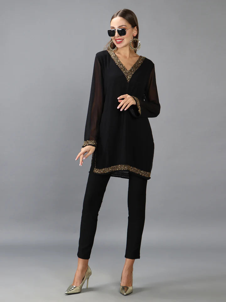 Embroidered Georgette Longline Kurti
