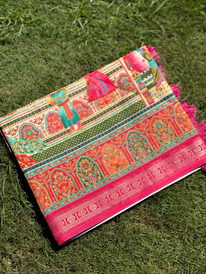 Soft Silk Pashmina Kashmiri Print Saree
