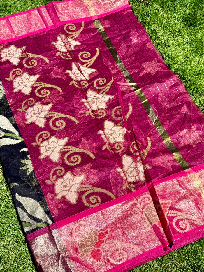 Black Soft Chanderi Pochampally Ikkat Saree